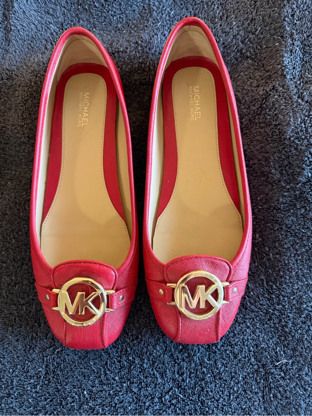 Michael Kors Red Leather MK Logo Ballet Flats
